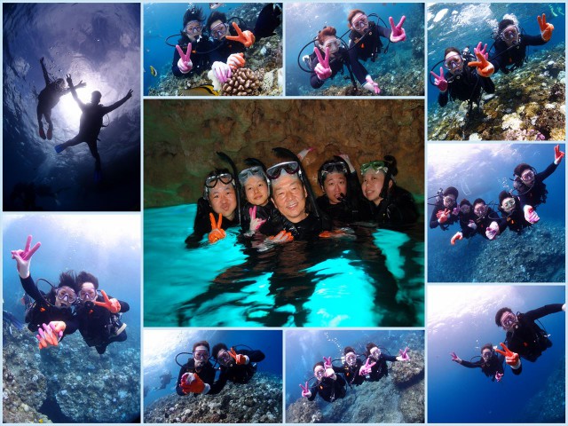 16年9月18日のお客様 新婚旅行や家族旅行 大学生夏休み旅行で沖縄青の洞窟ダイビングとシュノーケル ダイビングショップ レイ